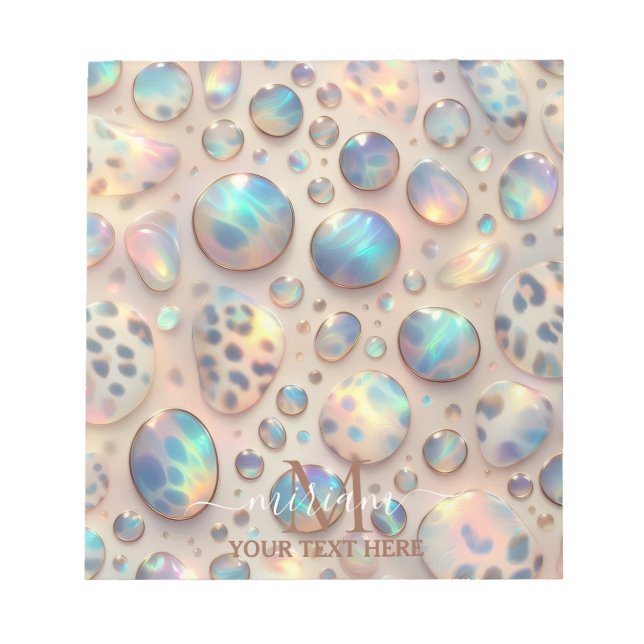 Girly Trendy Opal Leopard Print Monogram Anteckningsblock (Framsida)