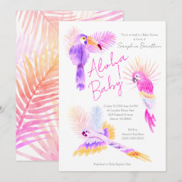 Girly Tropical Parrots Hawaiian Aloha Baby Shower Inbjudningar
