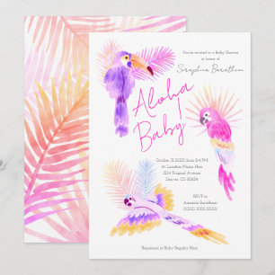 Girly Tropical Parrots Hawaiian Aloha Baby Shower Inbjudningar