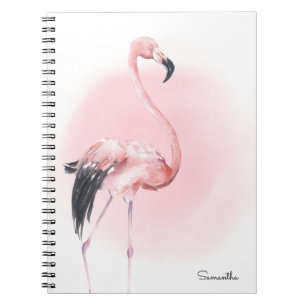 Girly Tropical Rosa Flamingo med Namn Anteckningsbok