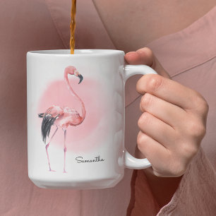 Girly Tropical Rosa Flamingo med valfri Namn Kaffemugg