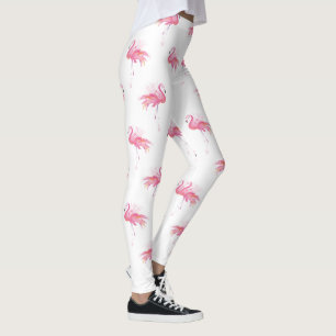Girly Tropical Rosa Watercolor Flamingo Leggings