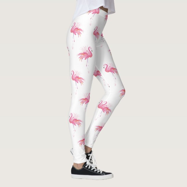 Girly Tropical Rosa Watercolor Flamingo Leggings (Höger)