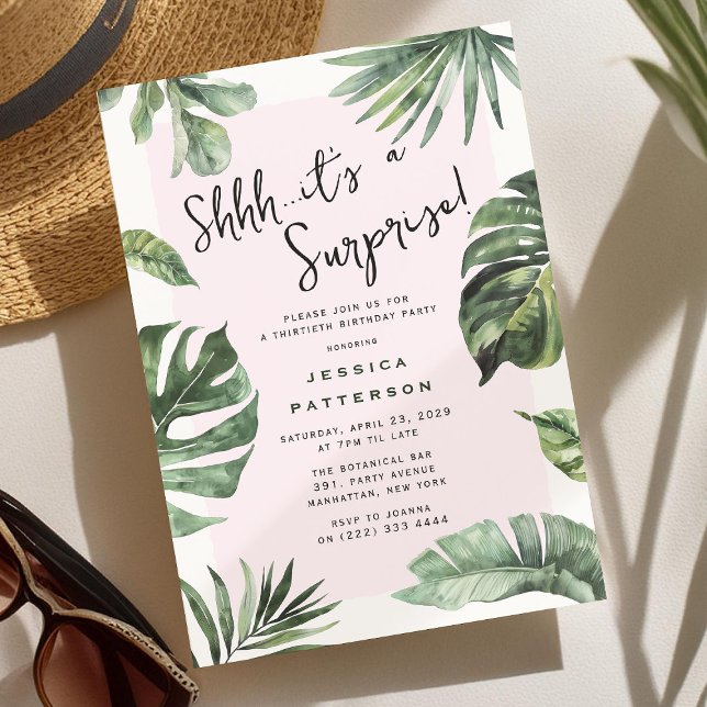 Girly Tropical Summer Vuxen Surprise Birthday Inbjudningar (Skapare uppladdad)