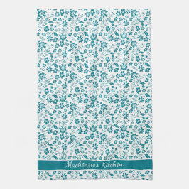 Girly Tropical Teal Turcoise Flowers Kökshandduk