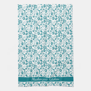 Girly Tropical Teal Turcoise Flowers Kökshandduk