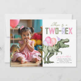 Girly Two-Rex Dinosaur Birthday-inbjudan Inbjudningar