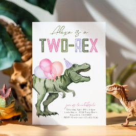 Girly Two-Rex Dinosaur Birthday-inbjudan Inbjudningar