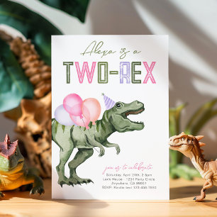 Girly Two-Rex Dinosaur Birthday-inbjudan Inbjudningar