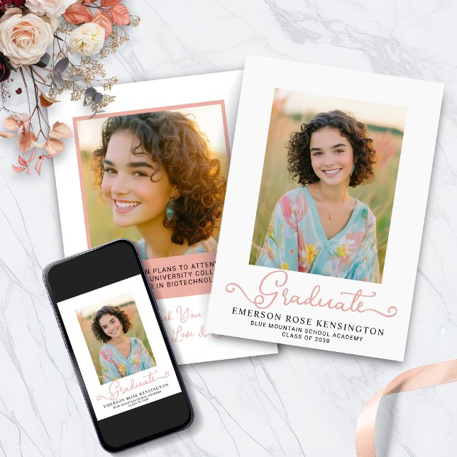 Girly Typography Hand plockade Studenten Photo Meddelande (Girly Typography Hand Drawn Graduation Photo Announcement with Digital Download)