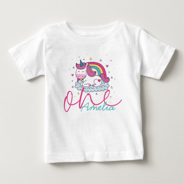 Girly Unicorn 1:a födelsedagen T Shirt (Framsida)
