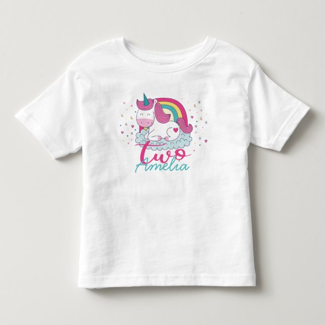 Girly Unicorn 2:a födelsedagen Party T Shirt (Framsida)