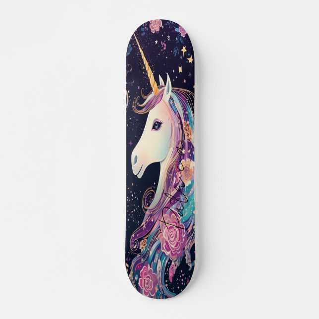 Girly Unicorn Rainbow Färg Blommigt Mini Skateboard Bräda 18,5 Cm (Framsida)
