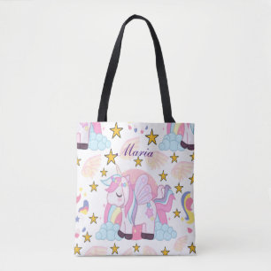 Girly Unicorn Rainbow Magic Namn Personlig Tygkasse