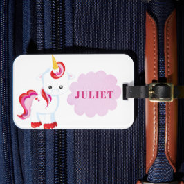 Girly Unicorn Rosa Travel Vacation Kids ID Bagagebricka