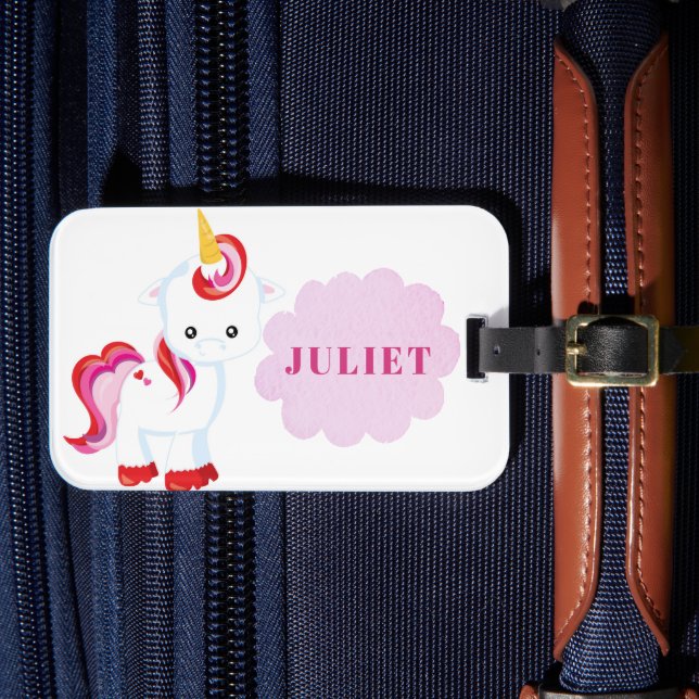 Girly Unicorn Rosa Travel Vacation Kids ID Bagagebricka (Framsida Insitu 4)