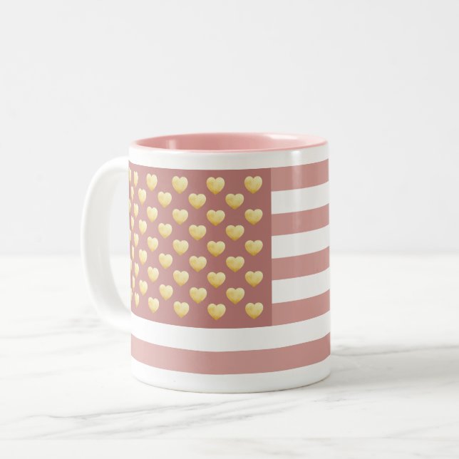 Girly US Flagga  Rosa Patriotic Två-Tonad Mugg (Framsida vänster)