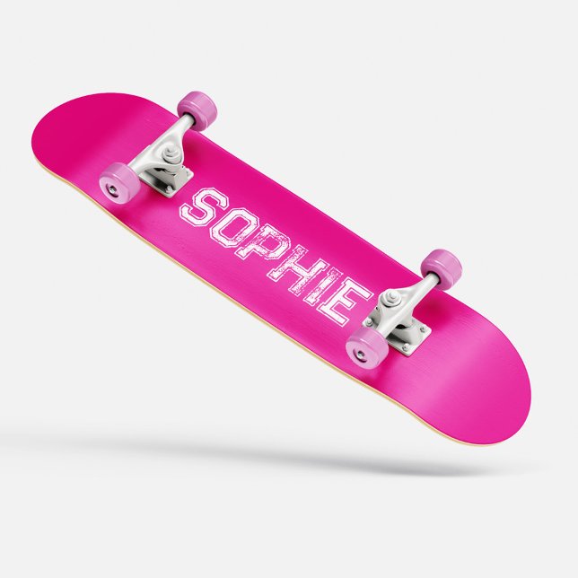 Girly Varsity Rosa Skateboard Personlig Namn (Girly Varsity Pink Skateboard Personalized Name)