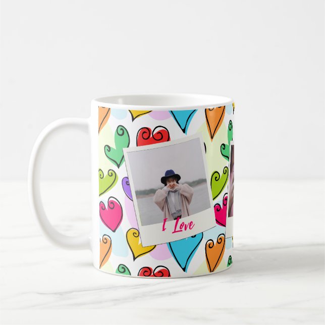 Girly Vibrant Hearts Cute Romantic Valentine Photo Kaffemugg (Vänster)