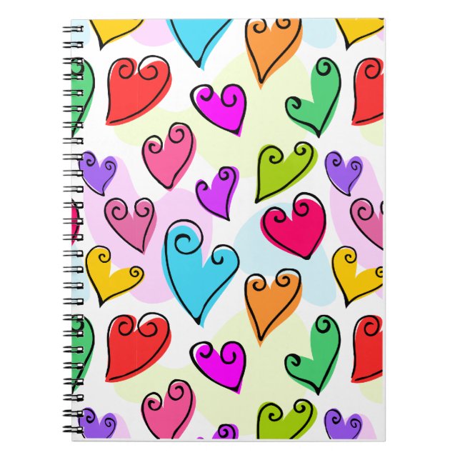Girly Vibrant Hearts Cute Romantic Valentines day Anteckningsbok (Framsidan)