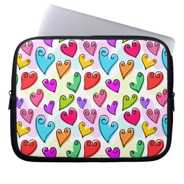 Girly Vibrant Hearts Cute Romantic Valentines day Laptop Sleeve (Framsidan)