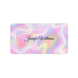 Girly Vibrant Pastel Holographic Swirl Design      Adressetikett