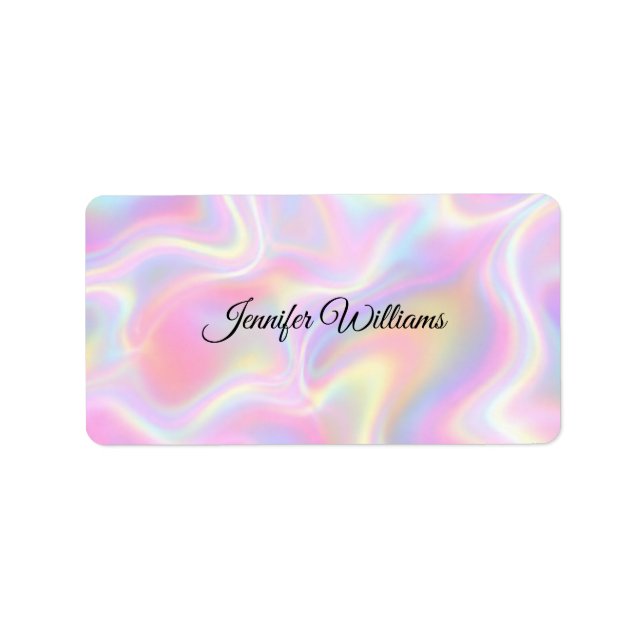 Girly Vibrant Pastel Holographic Swirl Design      Adressetikett (Framsidan)