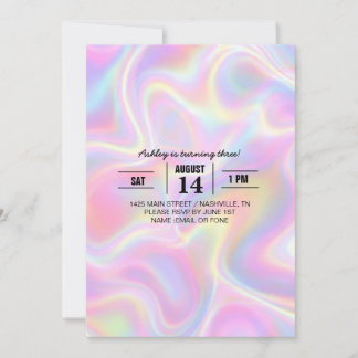 Girly Vibrant Pastel Holographic Swirl Design Inbjudningar