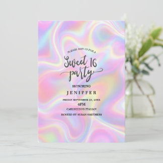 Girly Vibrant Pastel Holographic Swirl Design Inbjudningar