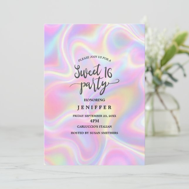 Girly Vibrant Pastel Holographic Swirl Design      Inbjudningar (Stående Fram)