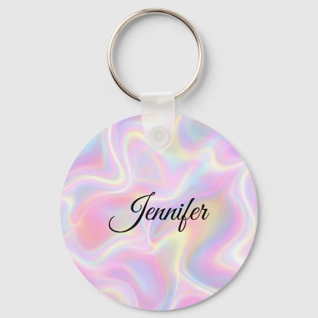 Girly Vibrant Pastel Holographic Swirl Design      Nyckelring (Framsida)