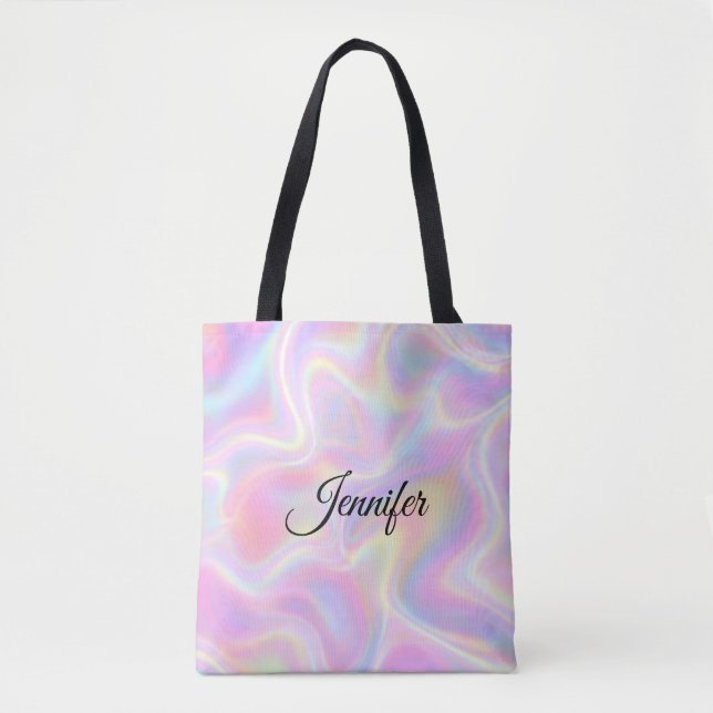 Girly Vibrant Pastel Holographic Swirl Design      Tygkasse (Framsida)
