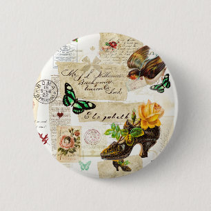 Girly Vintage Ephemera Mode Collage with Namn Knapp