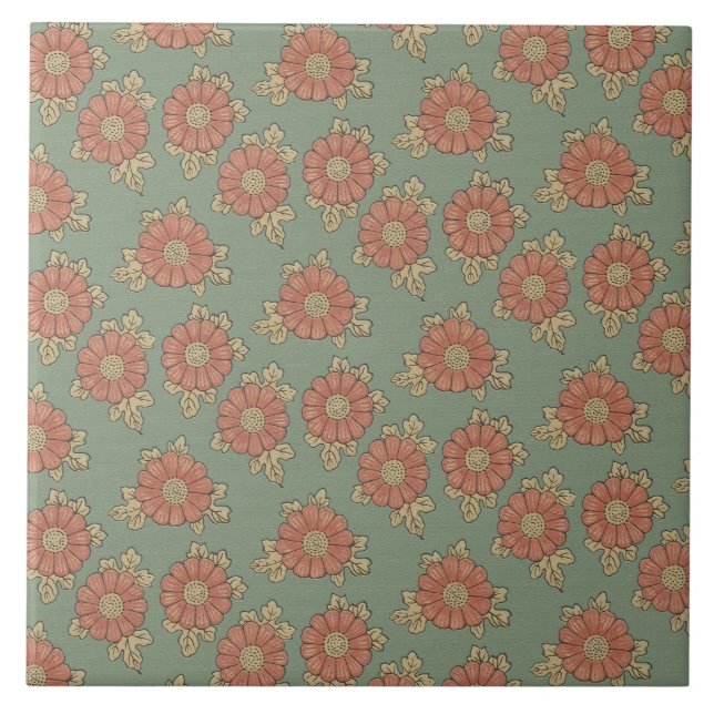 Girly Vintage Japansk Blommigt Kakelplatta (Framsidan)