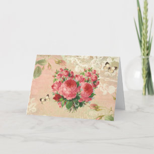 Girly Vintage Ro Heart Collage Kort