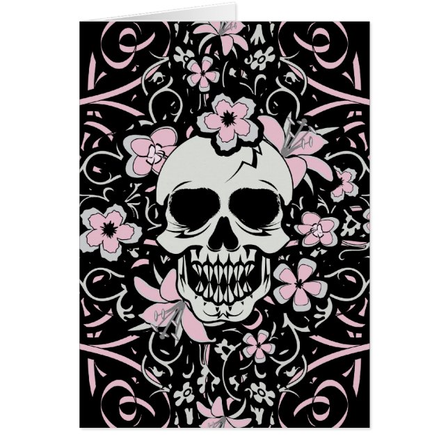 Girly Vintage Skull Hälsningskort (Framsidan)