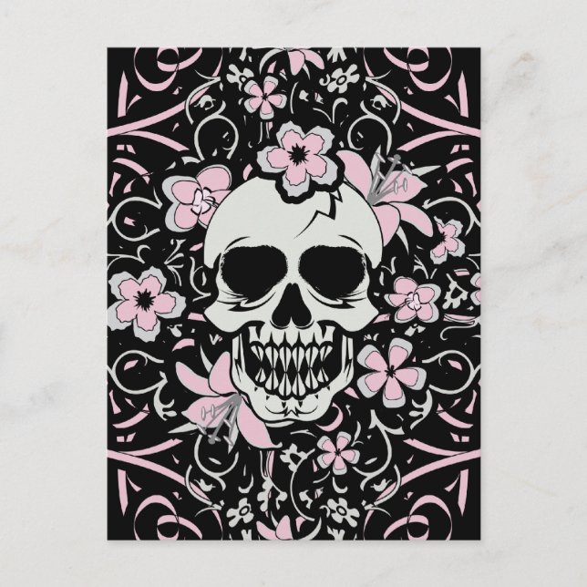 Girly Vintage Skull Vykort (Framsida)