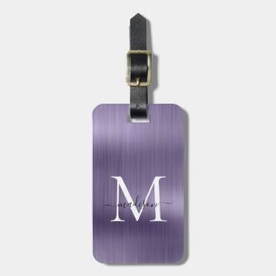 Girly Violet Brushed Metall-skript Monogram Glam Bagagebricka