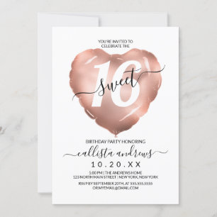 Girly Vit ros, guldfärgad foil Heart Balloon Sweet Inbjudningar