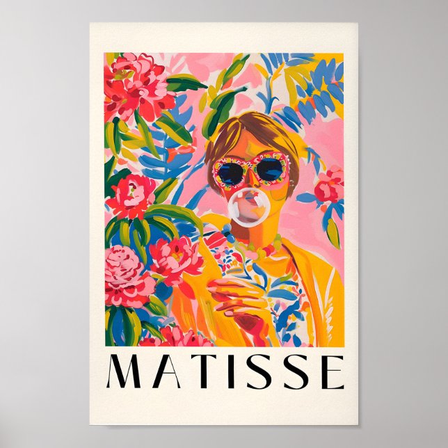Girly Wall Art, Funky Decor, Rosa Matisse Print, D Poster (Framsidan)
