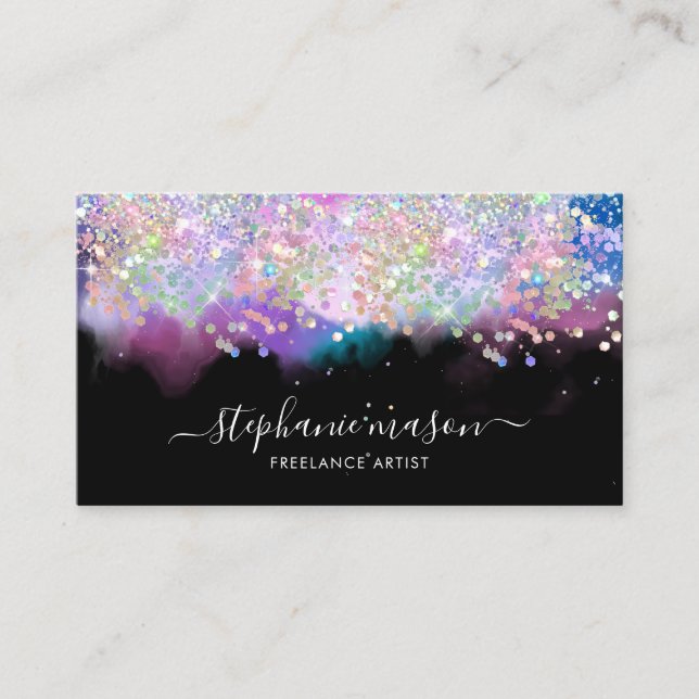 Girly Watercolor HoloGraph Glitter Black (Framsida)