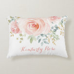 Girly Watercolor  Rosa ros Nursery Decor Prydnadskudde<br><div class="desc">Den här femininin-designen har en fantastisk vattenfärg i  rosa ros med accents från guld löv som matchar artiklar som finns i vår butik!</div>