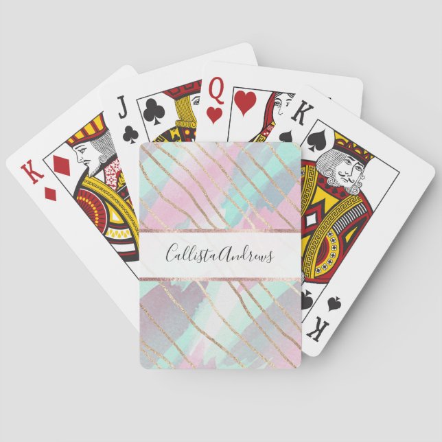 Girly Watercolor Rosa Teal Lila Guld Brushstroke Casinokort (Baksidan)