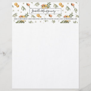 Girly Watercolor Tangerine Citrus Boho   Monogram Brevhuvud