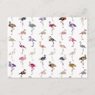 Girly Whimsical Retro Blommigt Flamingos Mönster Vykort