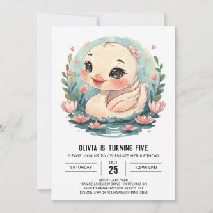 Girly Whimsical Svan Birthday Inbjudningar