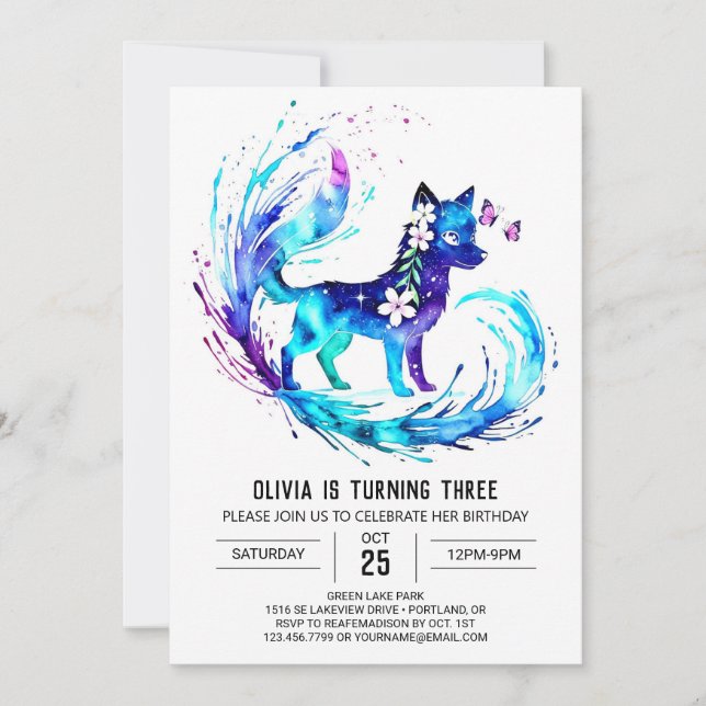Girly Whimsical Varg Digital Girl Birthday Inbjudningar (Framsida)