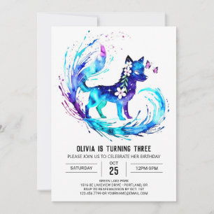 Girly Whimsical Varg Digital Girl Birthday Inbjudningar