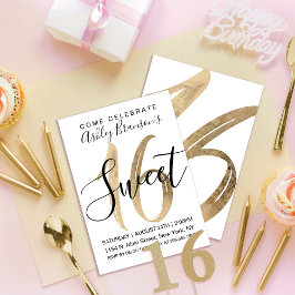 Girly White Faux Gold Foil Sweet 16 Inbjudningar
