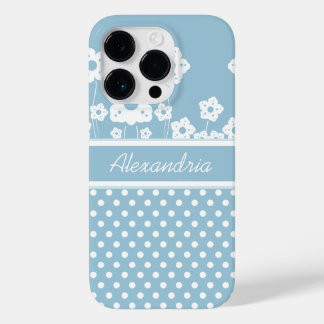 Girly White Flowers och Polka dots på Light Blue B